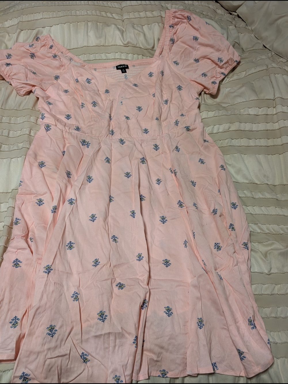 torrid Peach Floral Square-Neck Puff Sleeve Dress